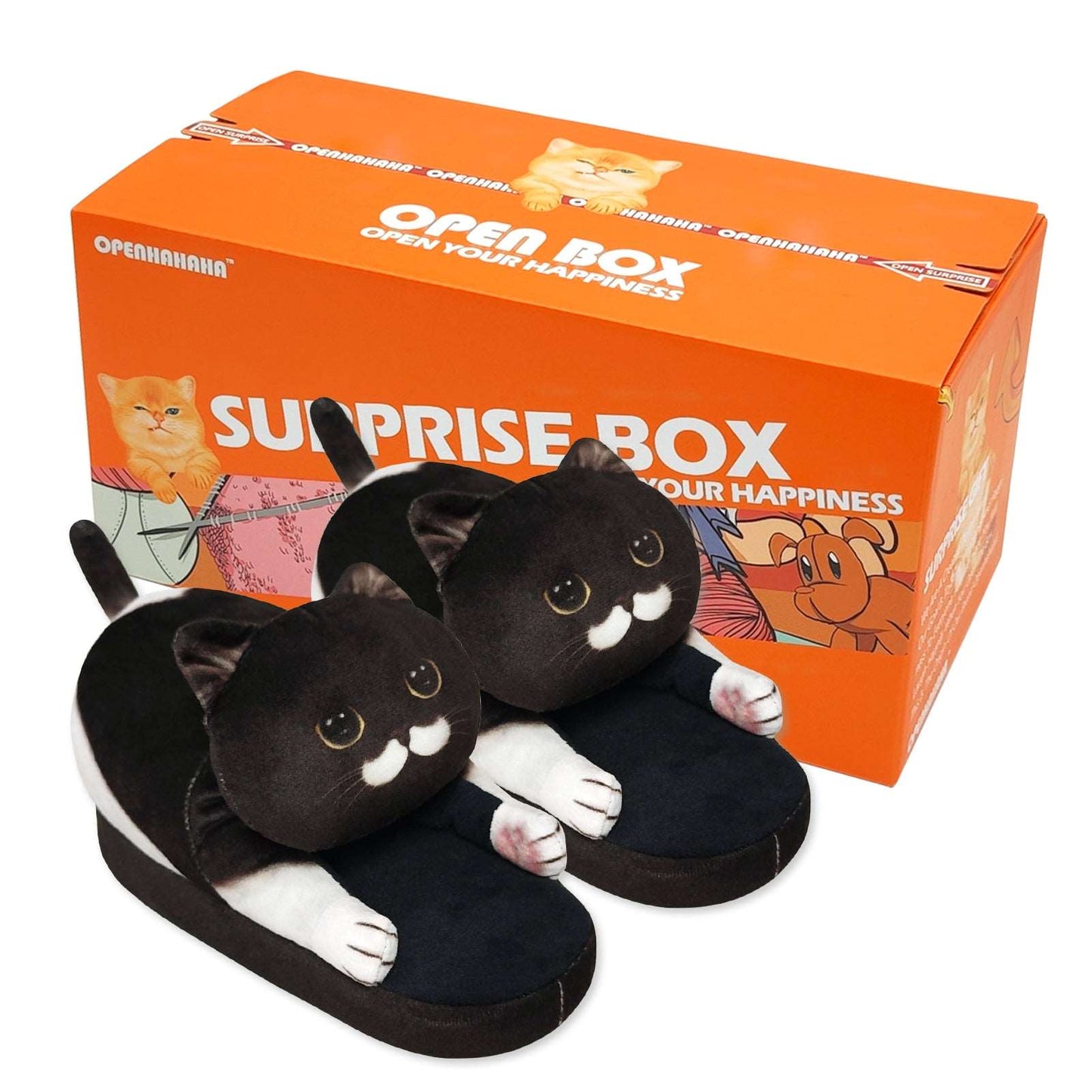 Children's black cat slippers, one size