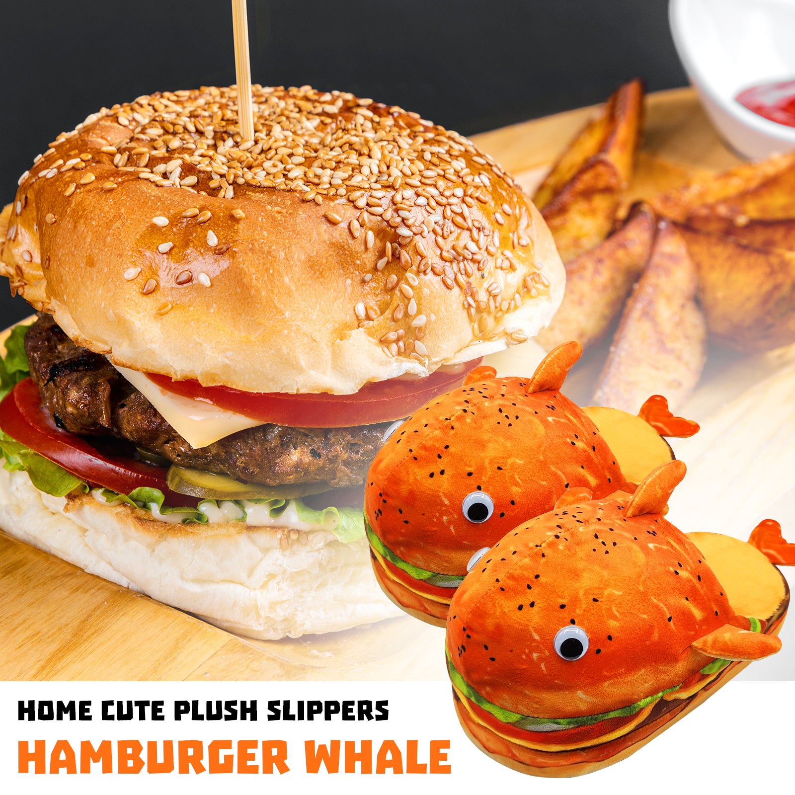 Whale hamburger slippers