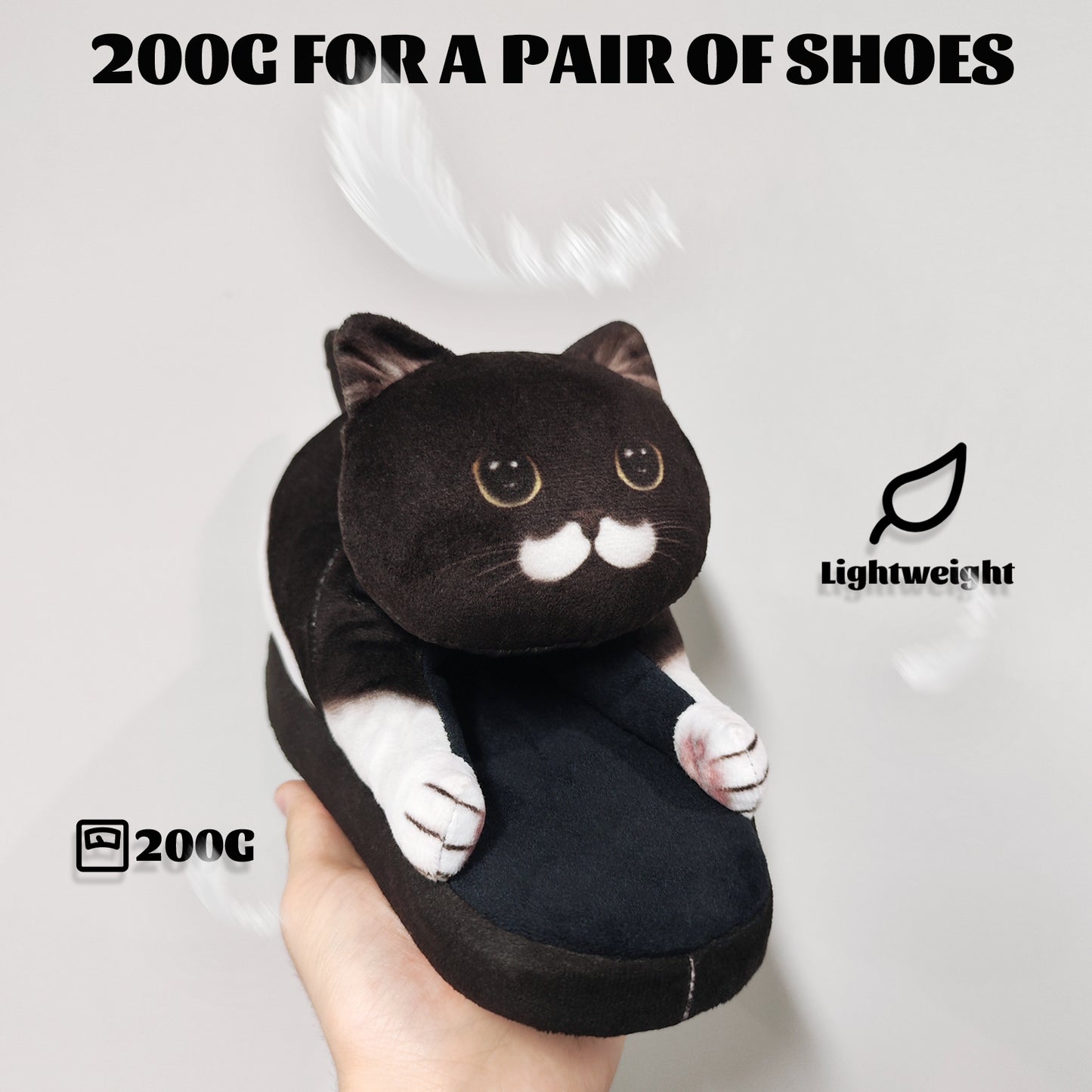 Children's black cat slippers, one size