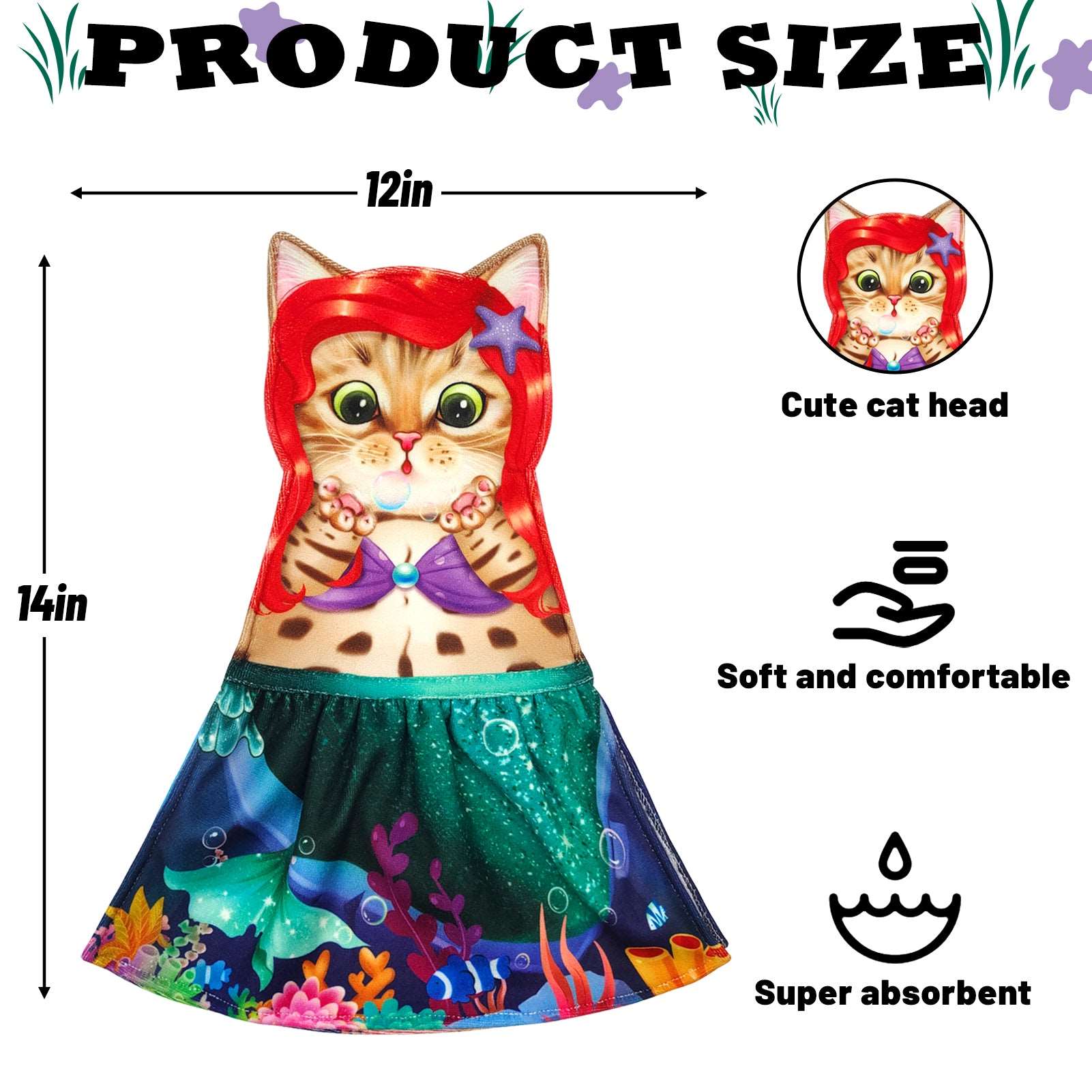 Mermaid Fairy Tale Towel，cat hand towel