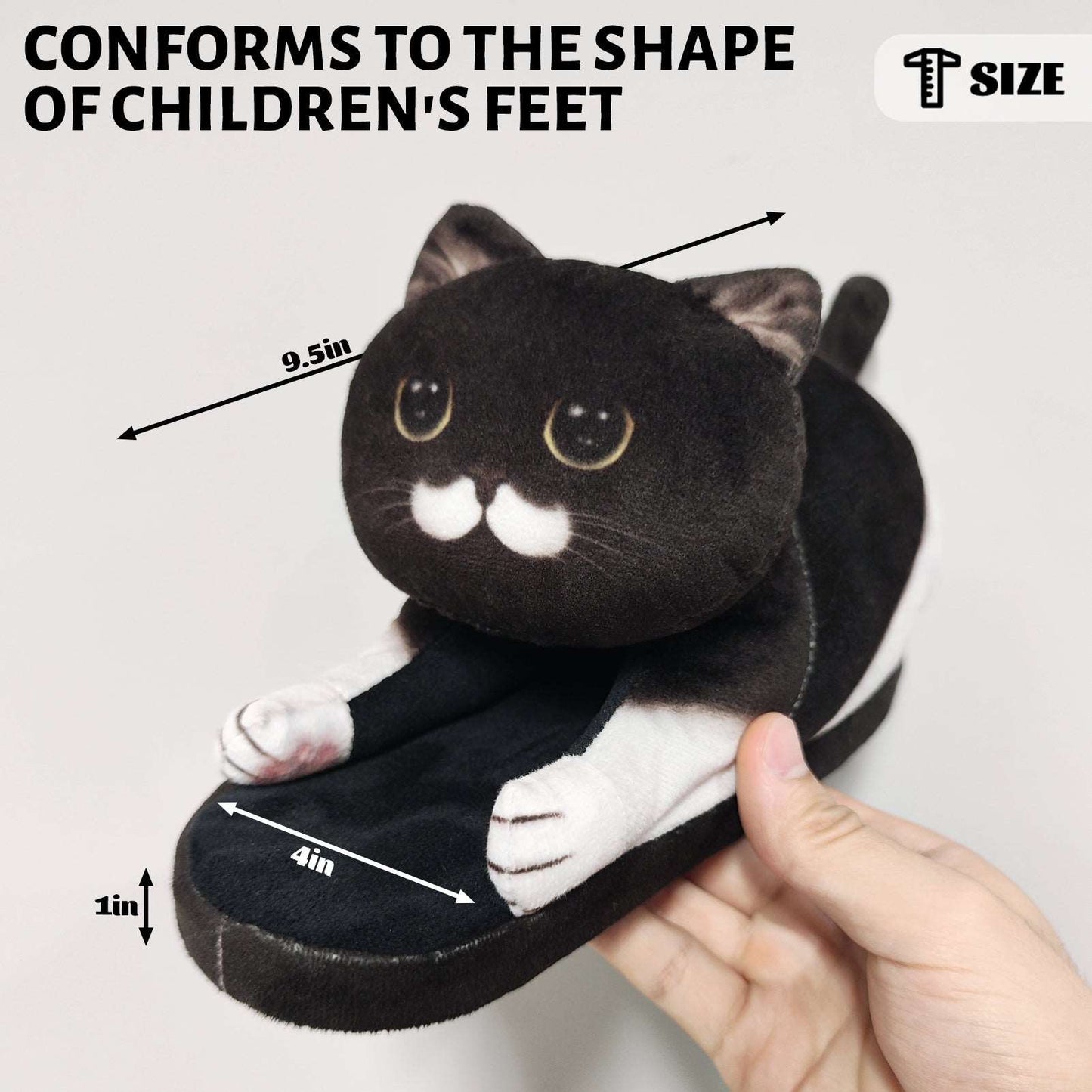 Children's black cat slippers, one size