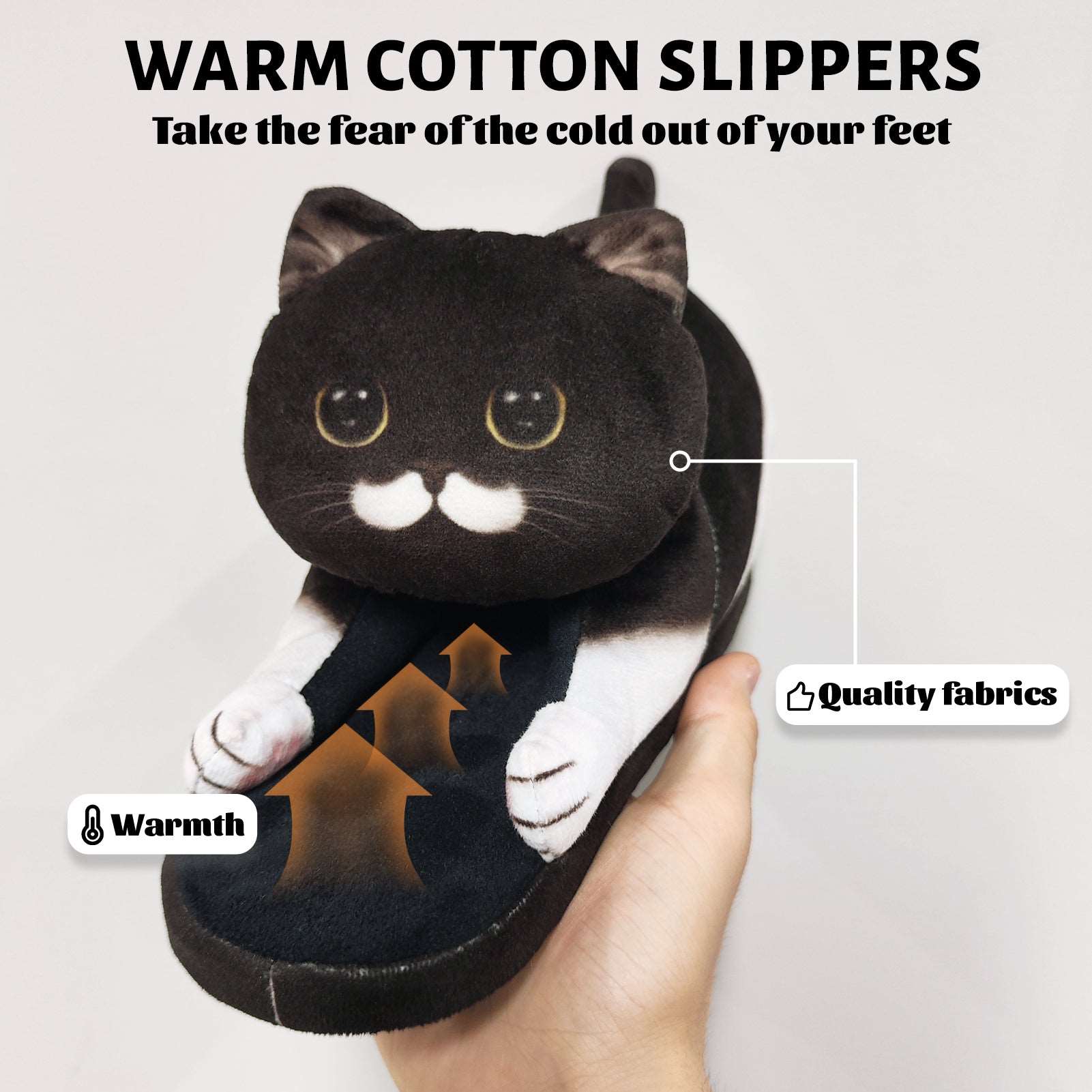 Children's black cat slippers, one size