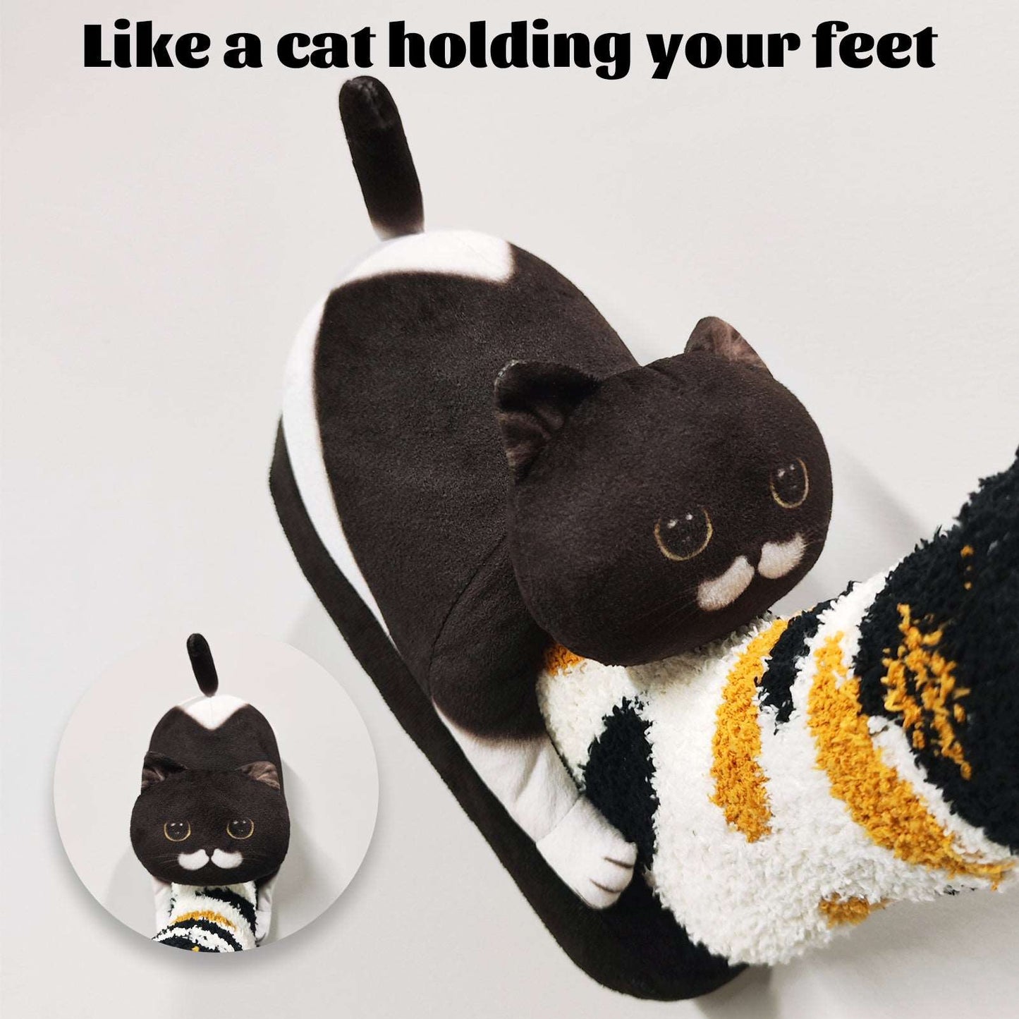 Children's black cat slippers, one size