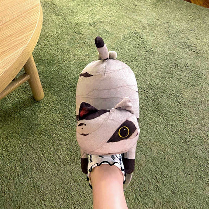 Openhahaha Halloween plush cat slippers, mummy