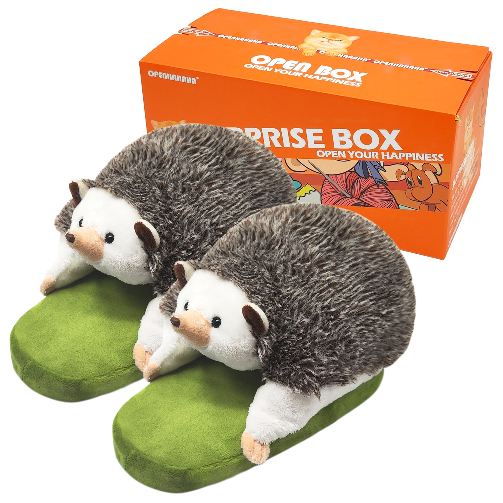 Plush hedgehog slippers gift box