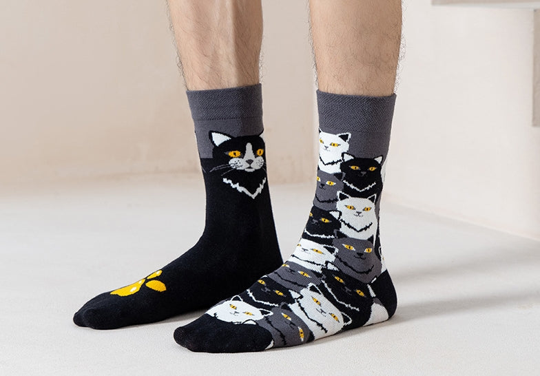 Black cat socks worn on feet-2