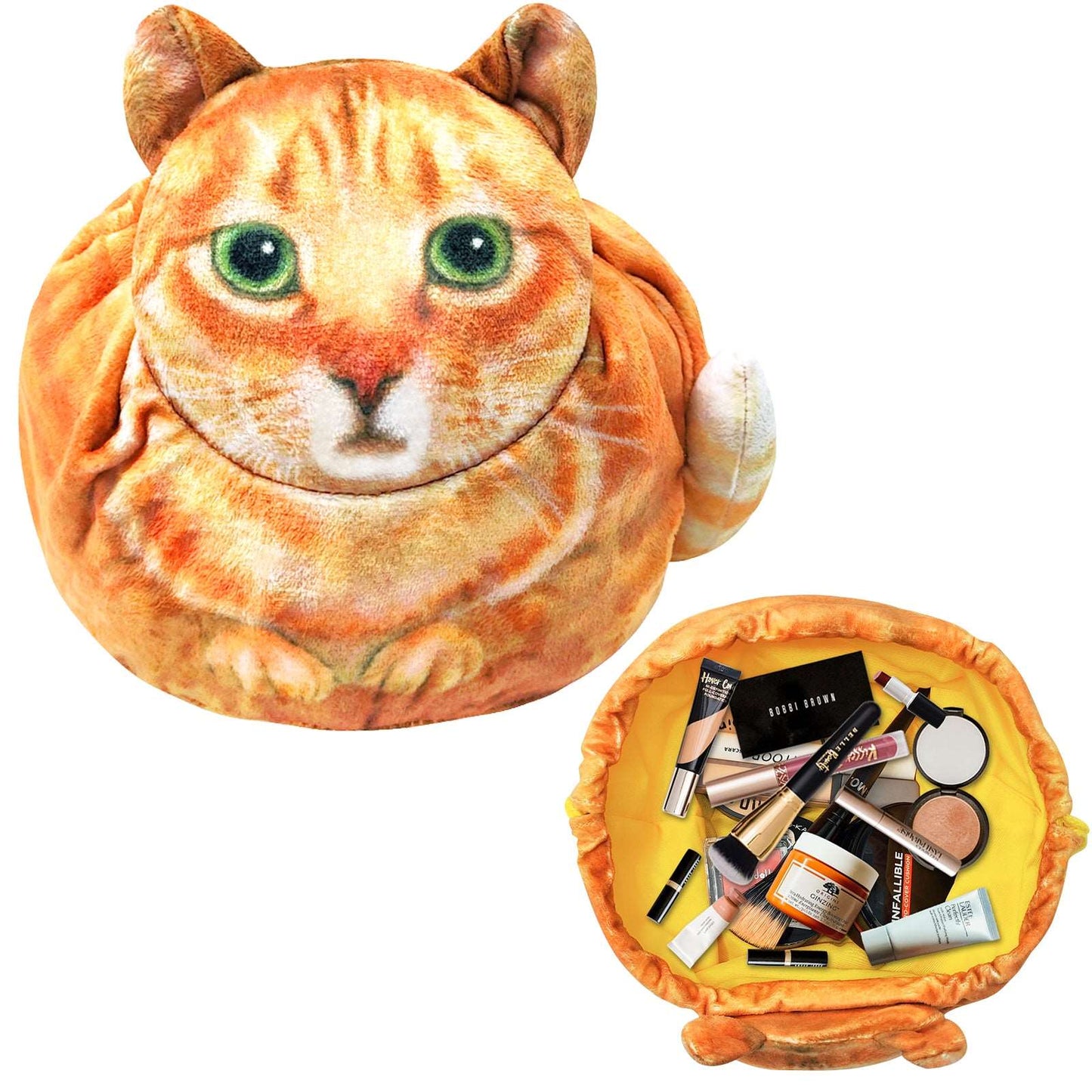 Orange cat drawstring cosmetic bag