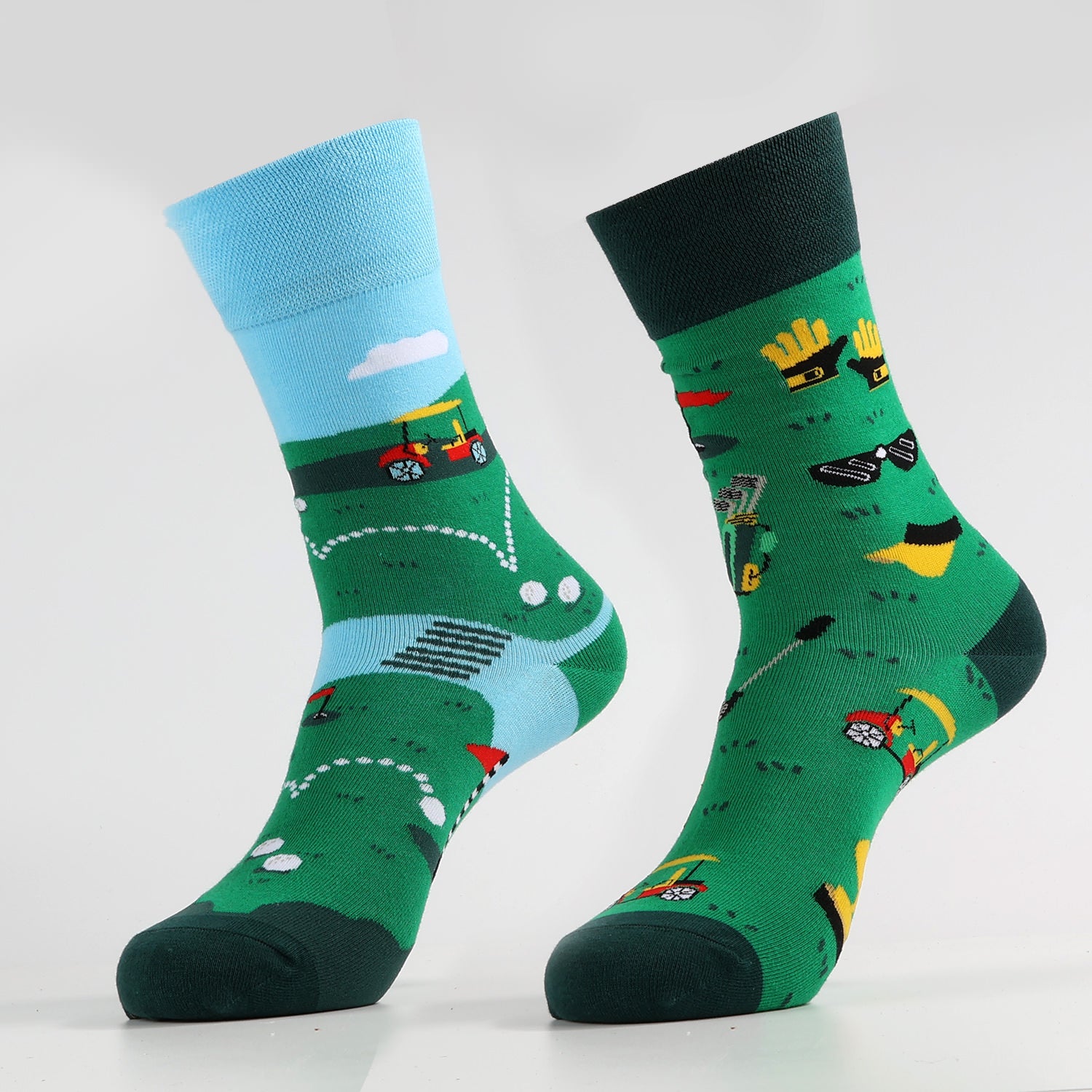 Sightseeing Car Socks | Funny Green Landscape Pattern Crew Socks