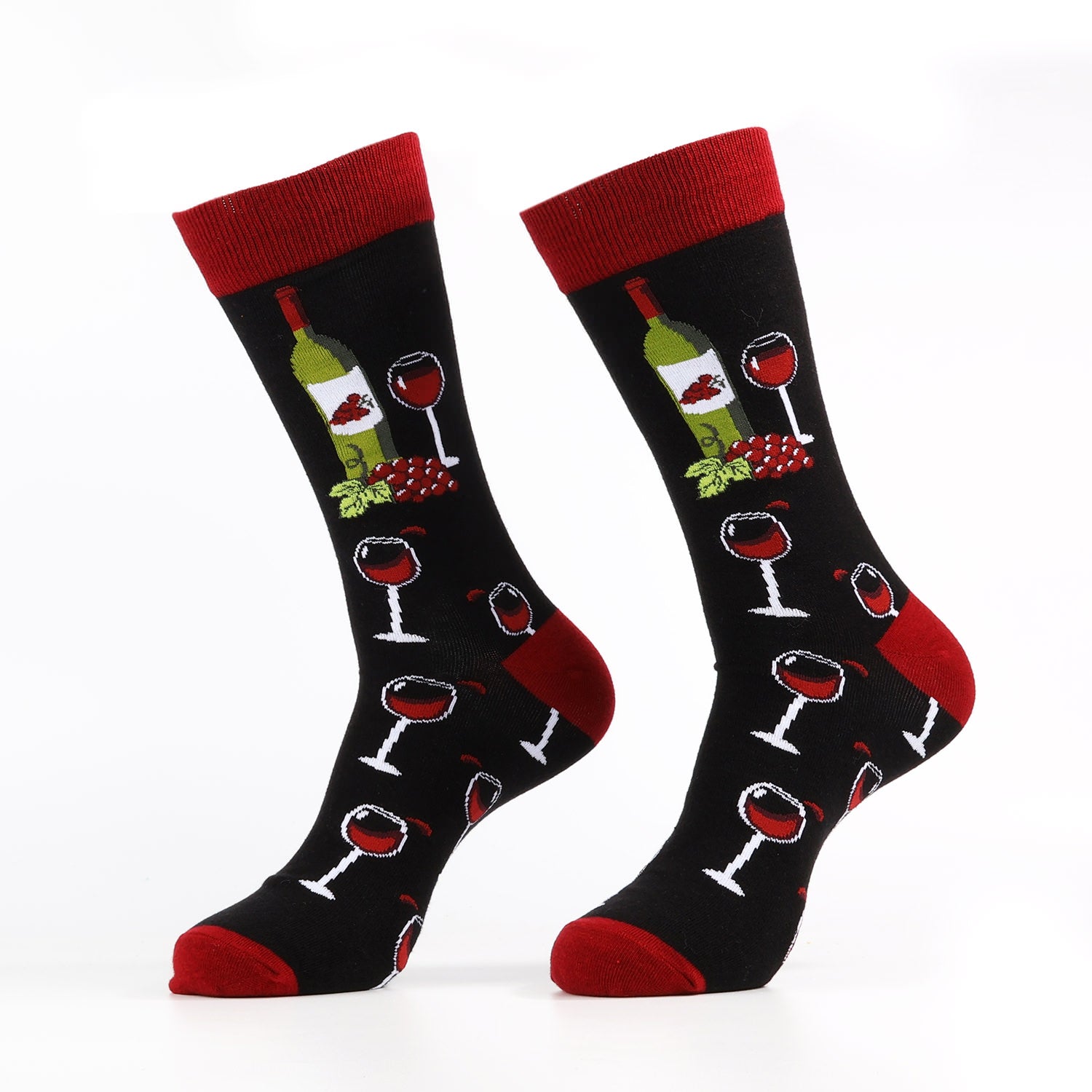 Black Wine Glass Socks | Novelty Crew Stocking Stuffer Unisex