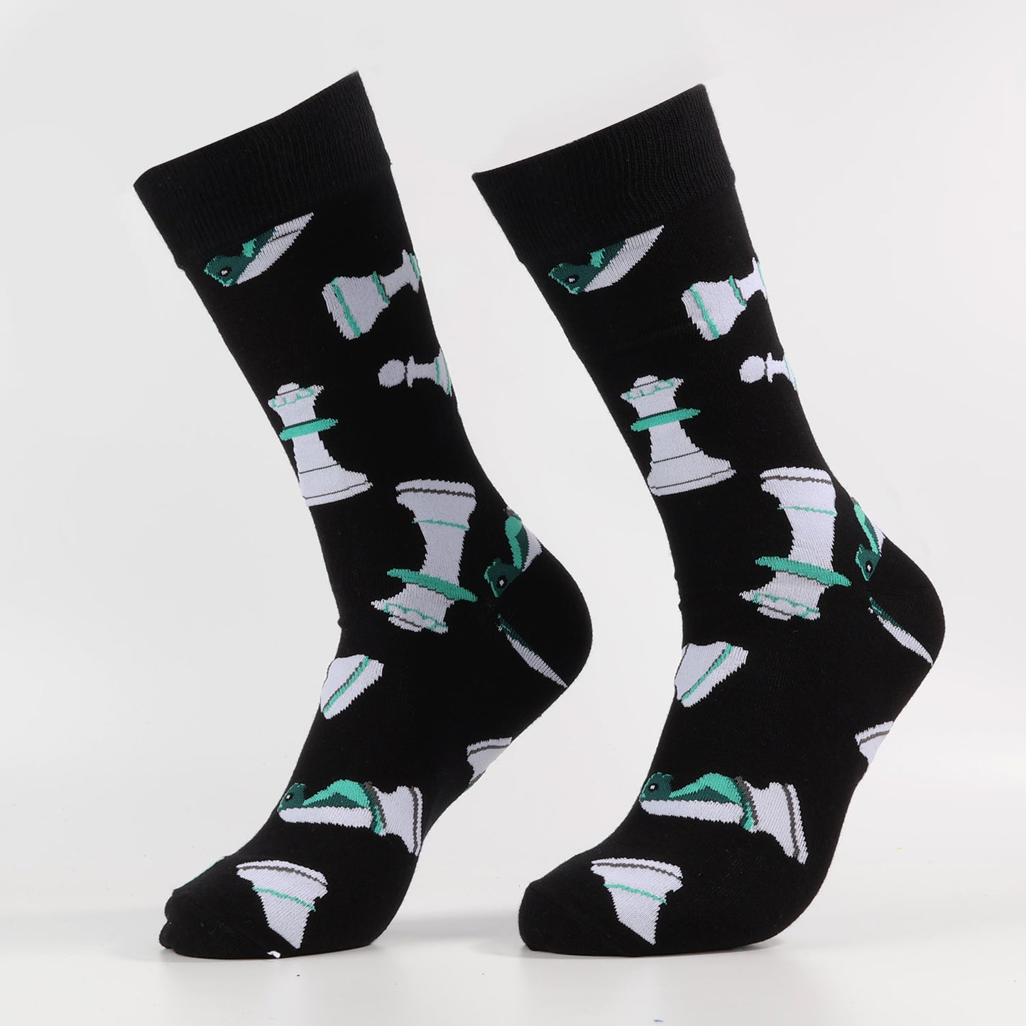 Black Chess Socks | Novelty crew neck stockings for men and women