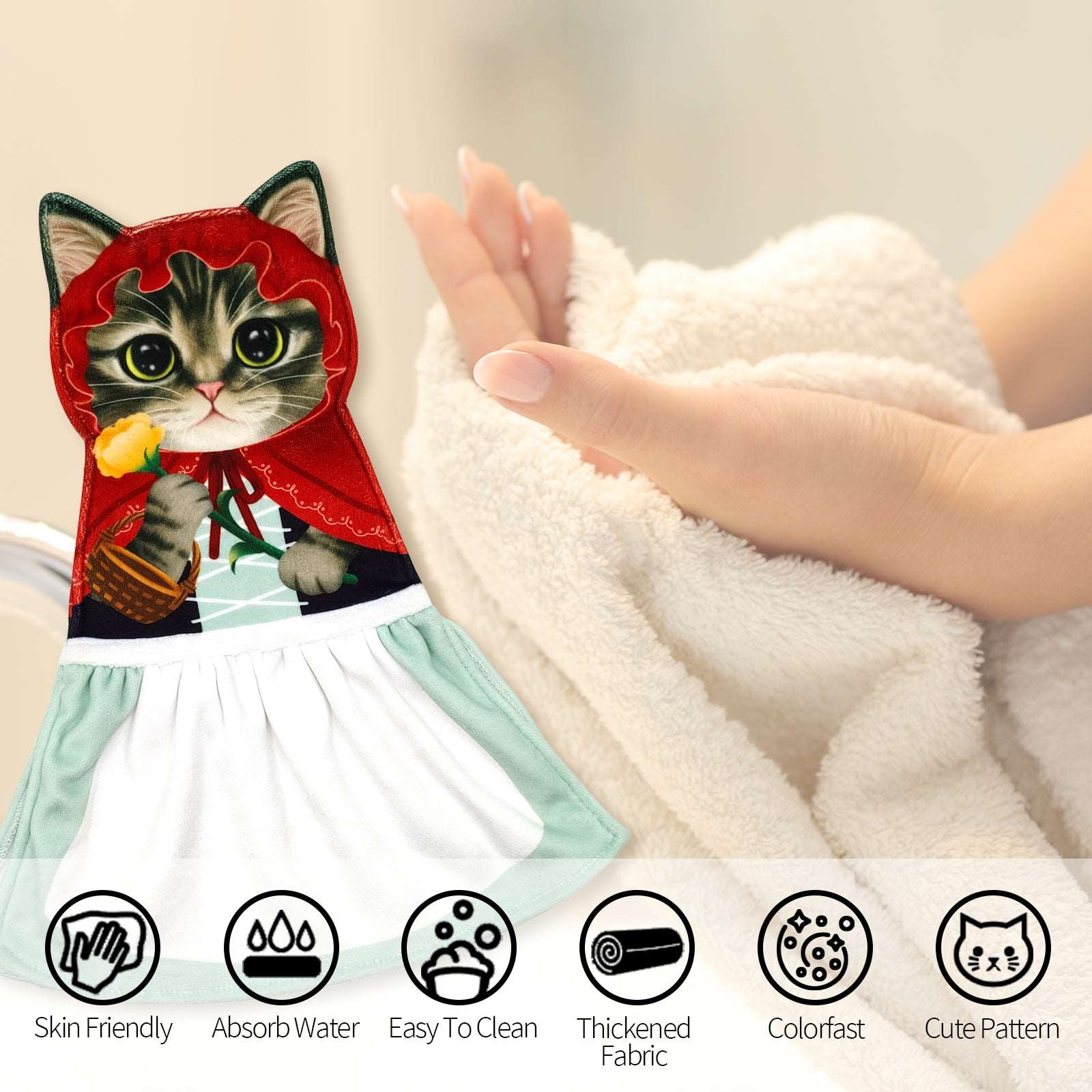 Fairy Tale Series Little Red Riding Hood，cat hand towel