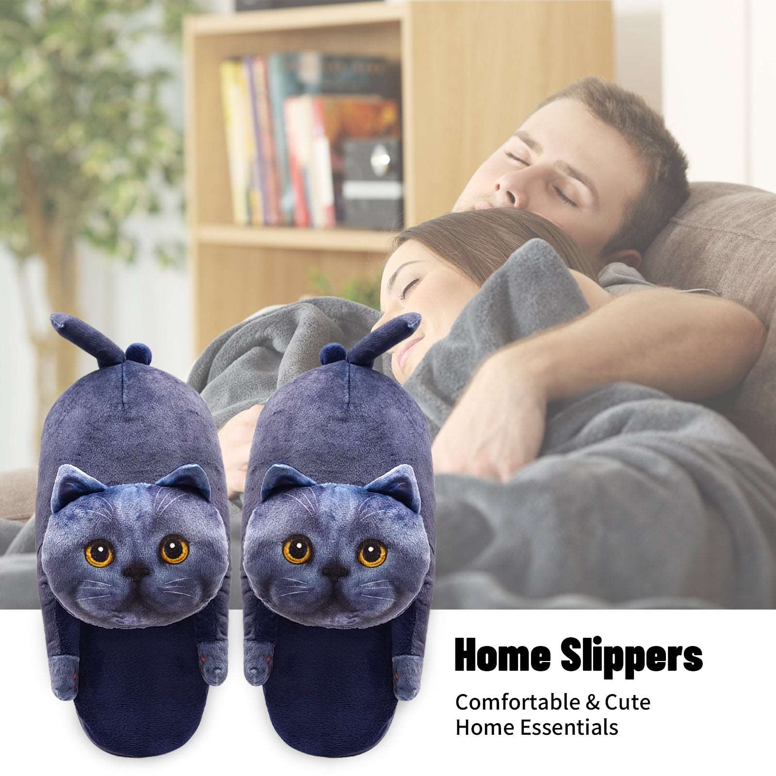 home blue cat slippers