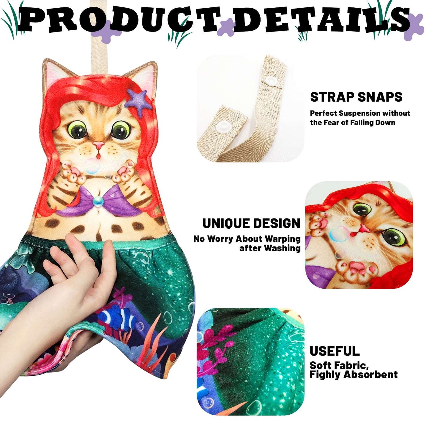 Mermaid Fairy Tale Towel，cat hand towel