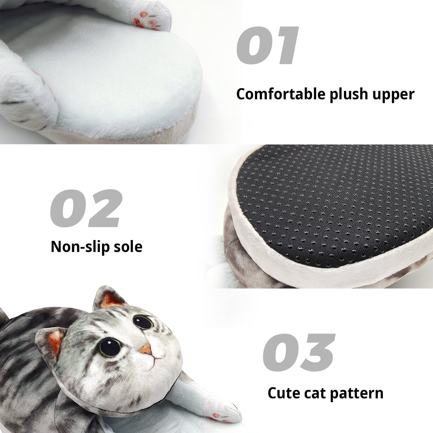 Cute adult grey cat slippers