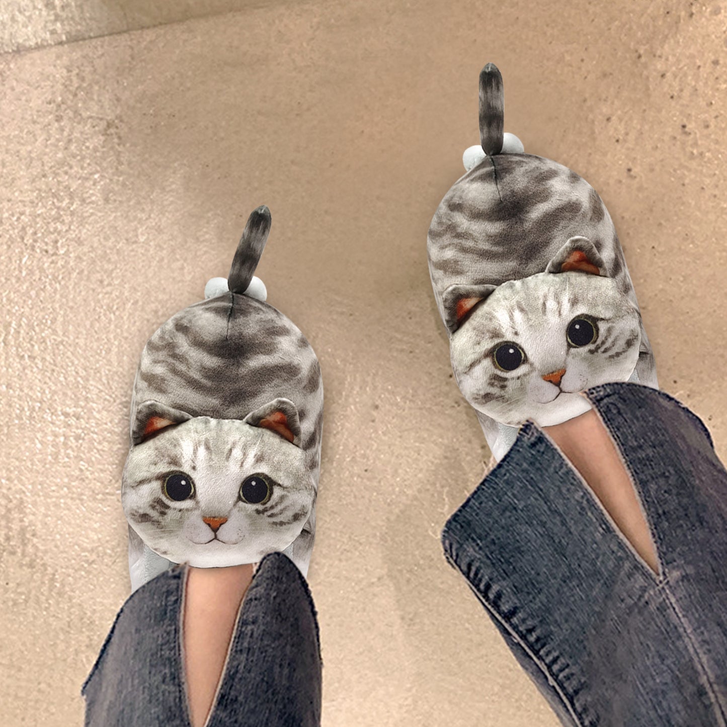 Cute adult grey cat slippers