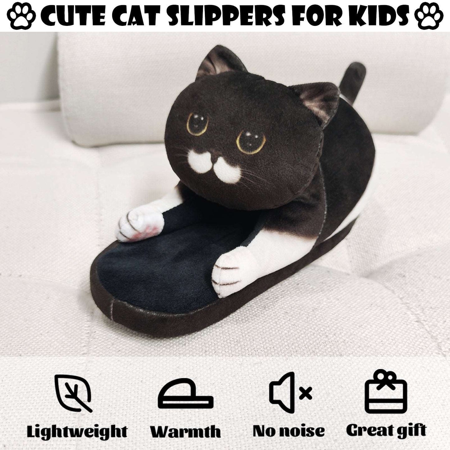 Children's black cat slippers, one size