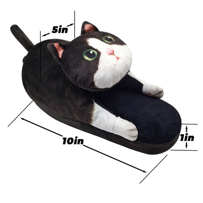 Adult black and white cat slippers