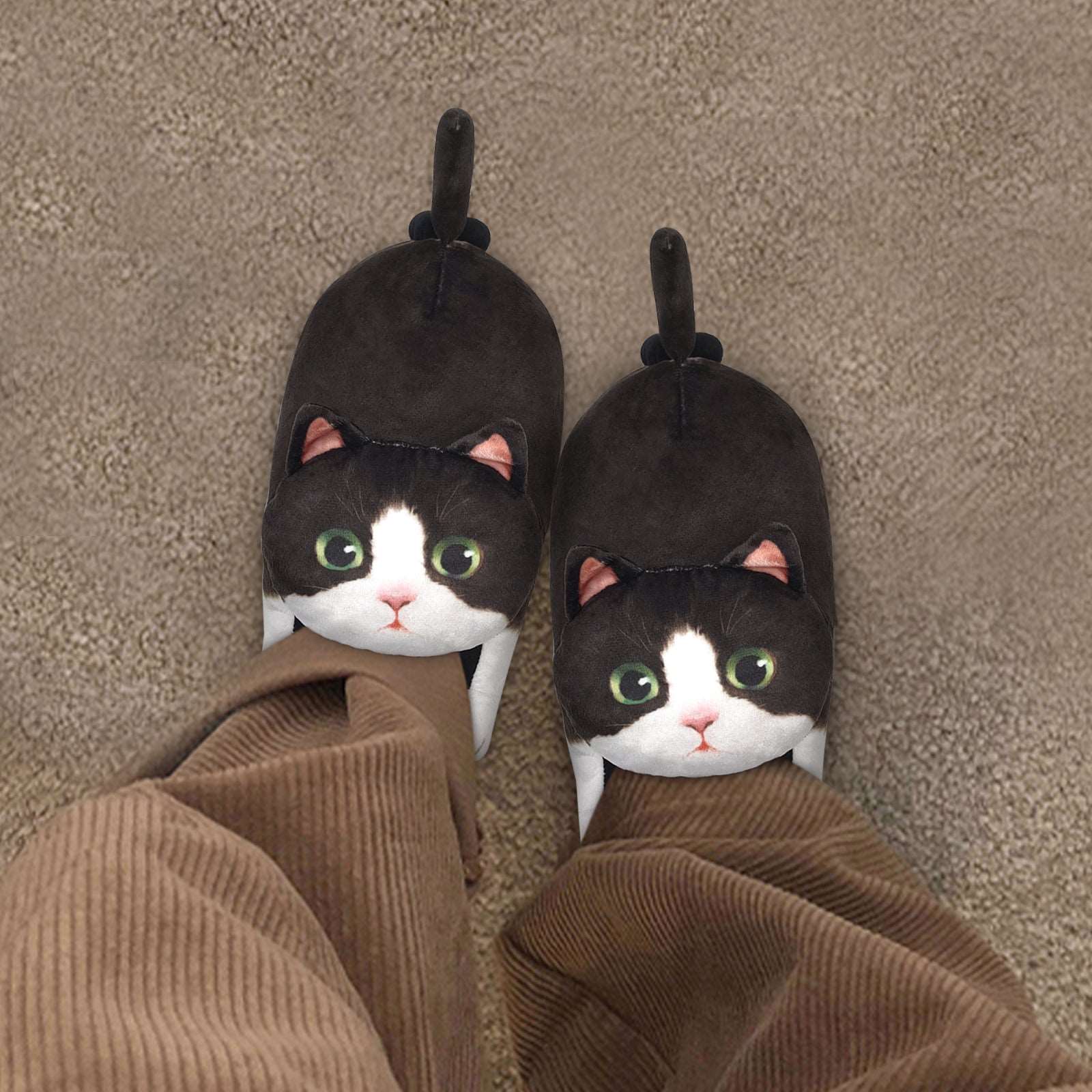 Adult black and white cat slippers