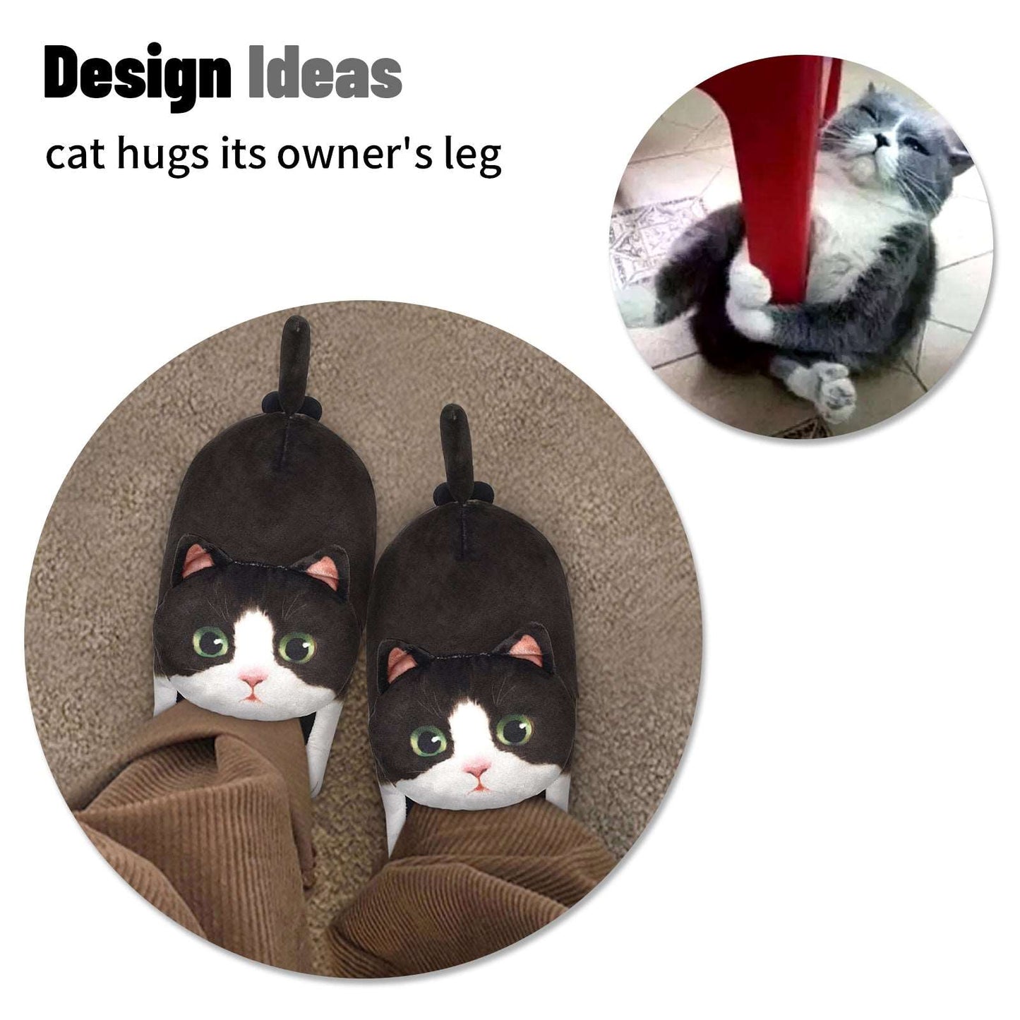 Adult black and white cat slippers