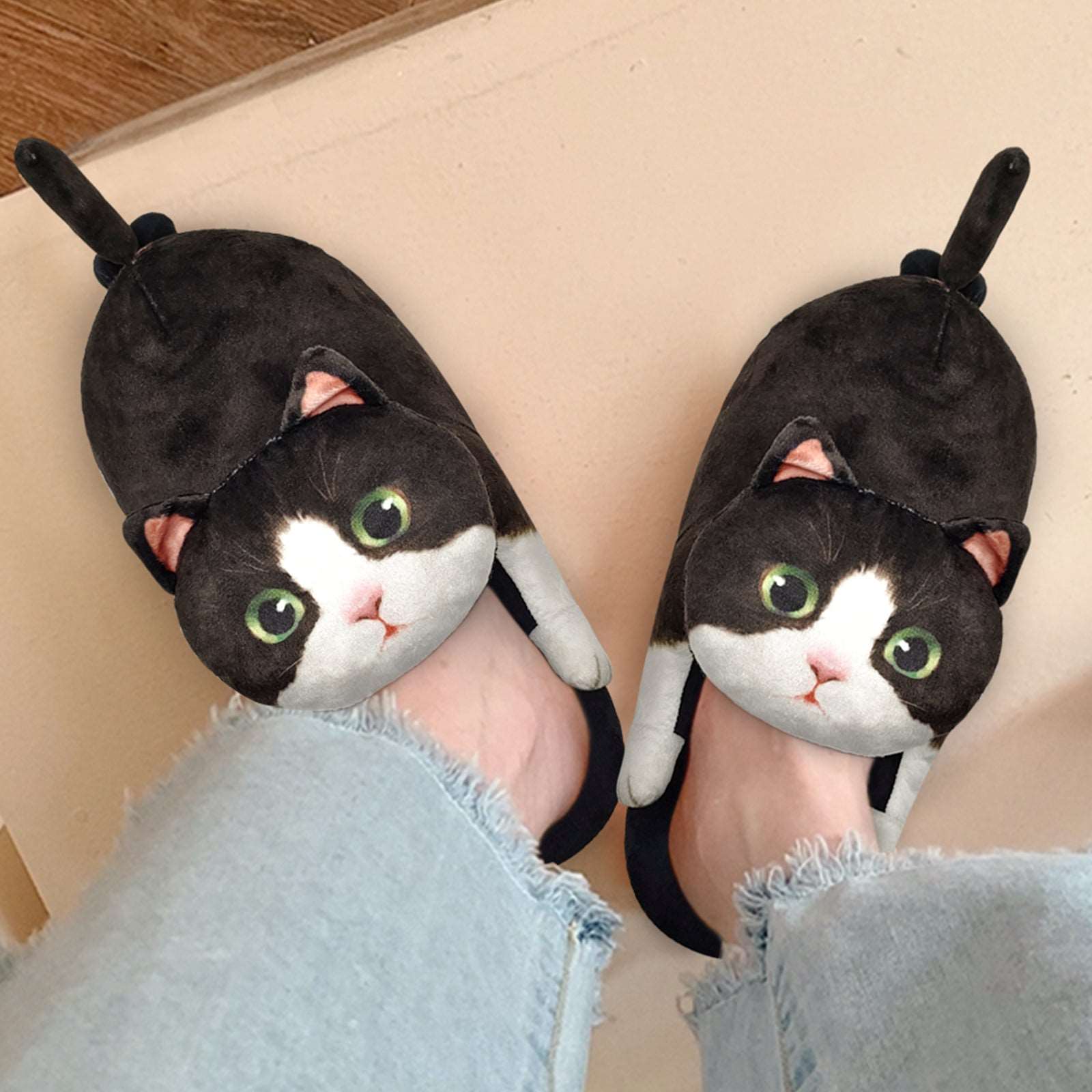 Black and white cat slippers online