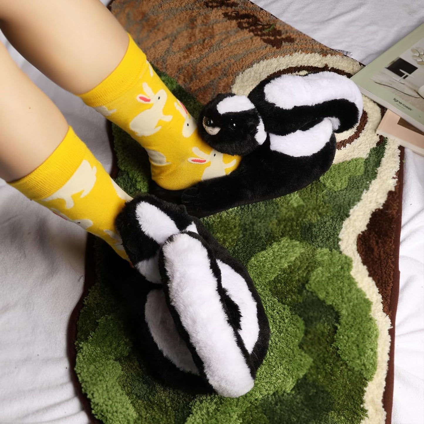 Cute and warm plush skunk slippers