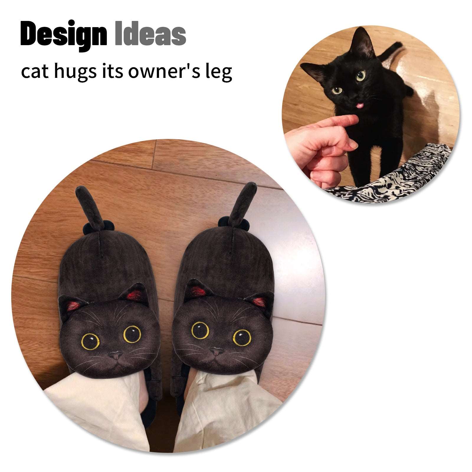 Black cat slippers House Plush Slippers Openhahaha