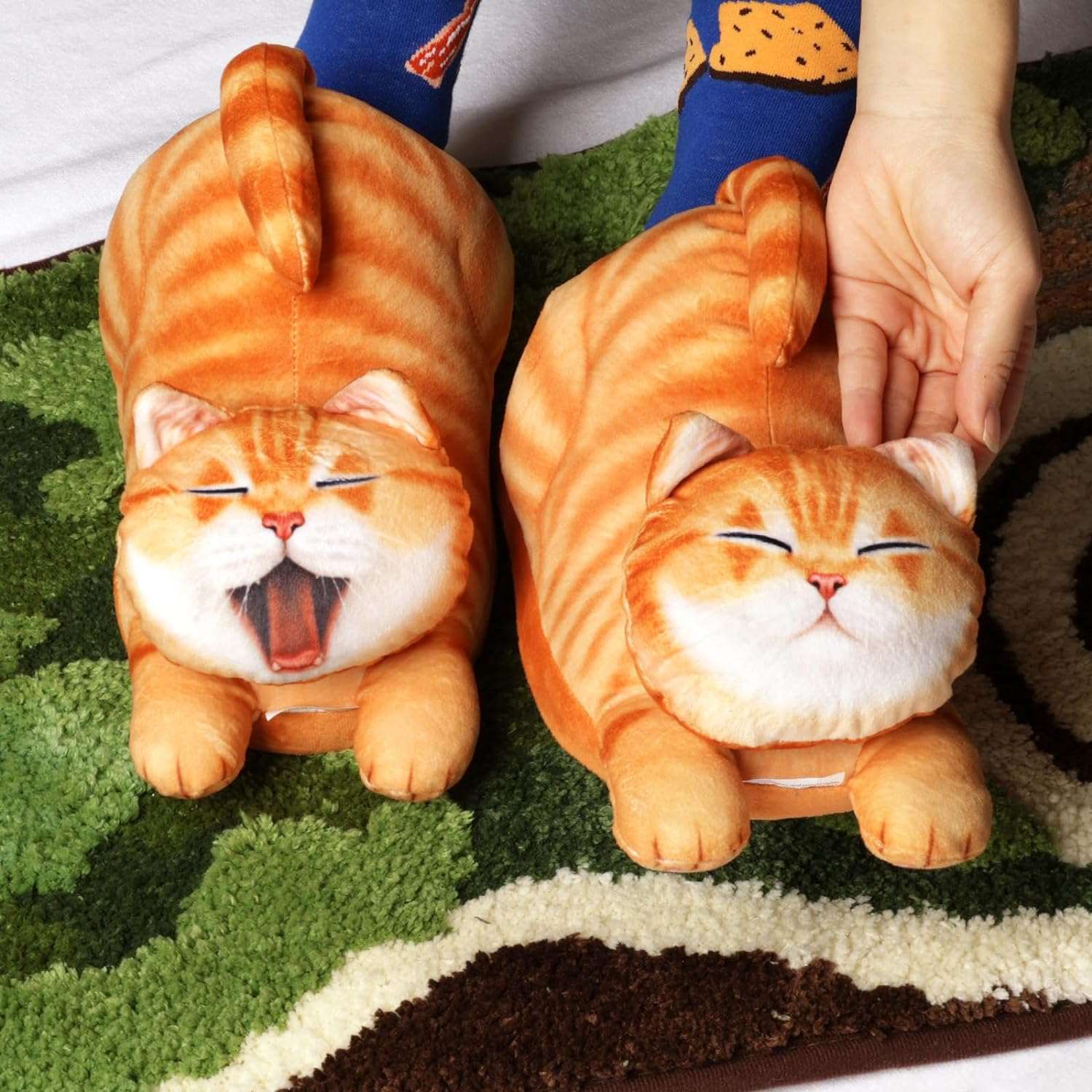 stretching cat slippers