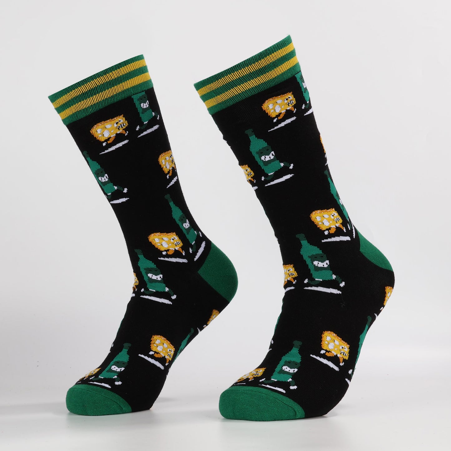 Beer Cheese Race Socks | Funny Food Patterned Crew Socks