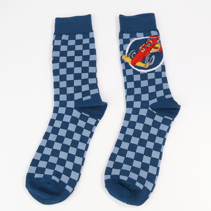 Checkered Flag Racer Socks | Funny Crew Socks For Women