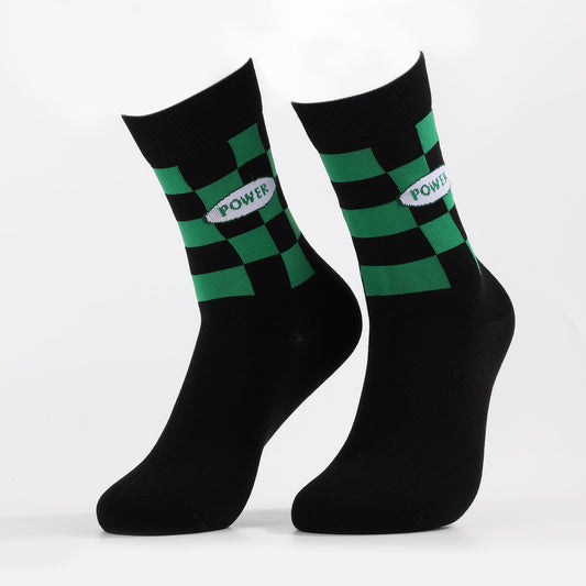 Green Power Grid Socks | Funny Crew Socks