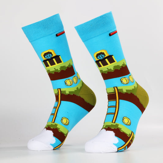 Retro Game Socks | Funny Crew Socks For Men