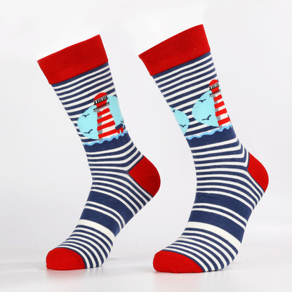 Striped Lighthouse Socks | Novelty Ocean  Crew Socks