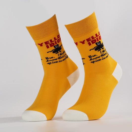 Yellow Idiot Socks | Funny Crew Socks For Women 